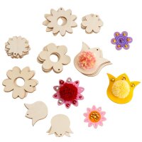 Holzanhänger Pompon Blumen, 32er Set, voraussichtlich ab KW 32 lieferbar