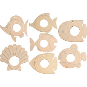 Holzanhänger Pompon Fische, 35er Set,...