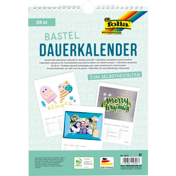 B a s t e l k a l e n d e r / D a u e r k a l e n d e r DIN A4, weiß, 12 Monatsblätter