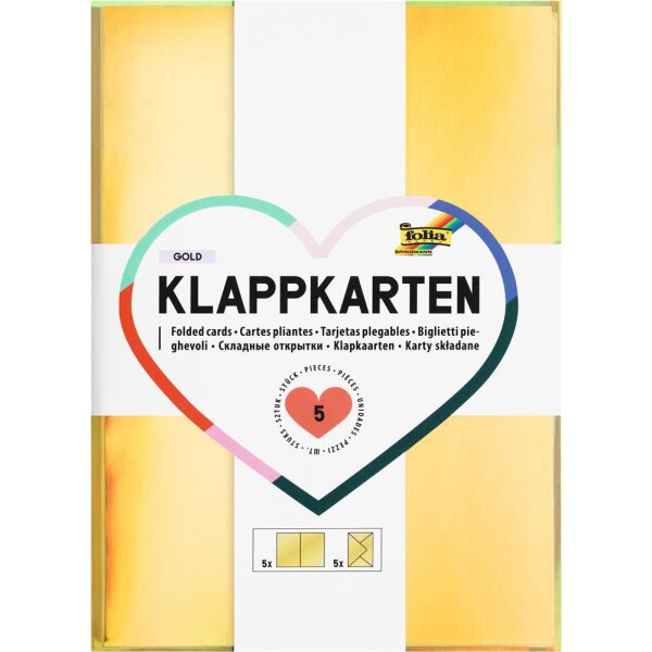 Klappkarten gold metallic inkl. Kuverts, 10,5 x 15 cm, 5er Set, voraussichtlich in KW 17 lieferbar
