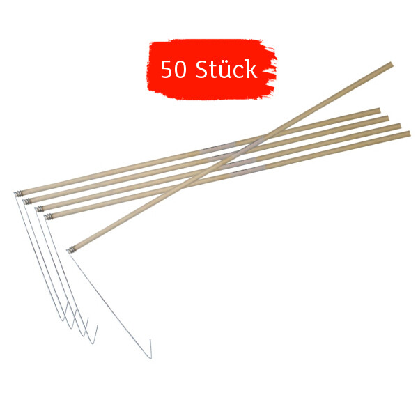 L a t e r n e n s t ä b e   a u s   H o l z , D:6 mm L:60 cm, 50 Stück, mit verzinkter Drahtaufhängung