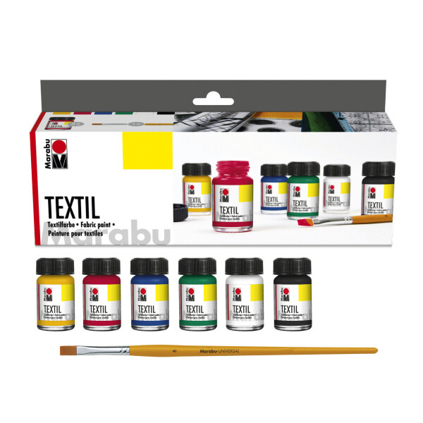 T e x t i l   G r u n d f a r b e n s o r t i m e n t (Marabu) 6 Farbtöne à 15 ml