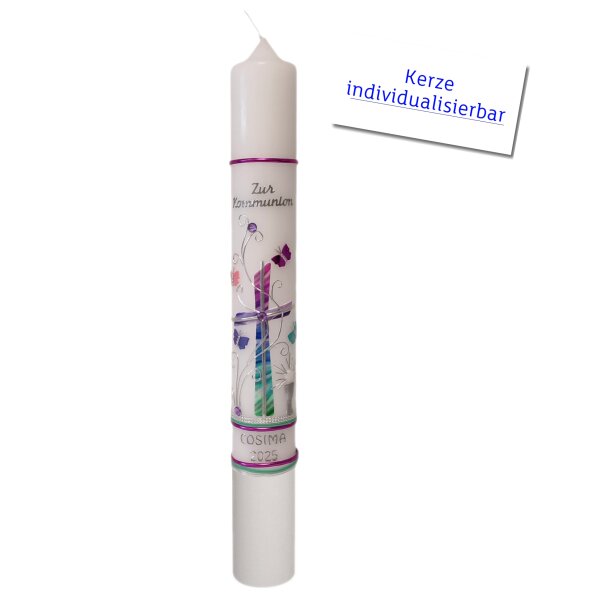 Kommunionkerze Kreuz mit Schmetterlingen, von Prell