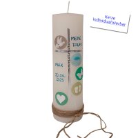 Taufkerze Rustica weiß Symbole, von Prell