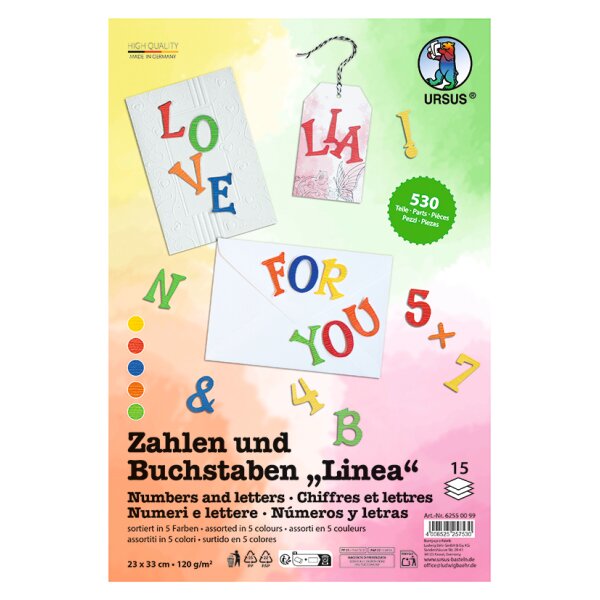 Zahlen und Buchstaben Linea, 530 Stück in 5 Farben