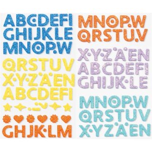 Glitter Sticker Buchstaben aus Moosgummi, 128 Stück