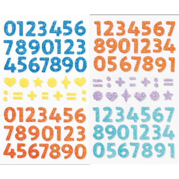 Glitter Sticker Zahlen aus Moosgummi, 112 Stück