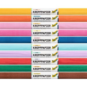 Krepppapier Rollen nassfest, 10 Rollen farbig sortiert