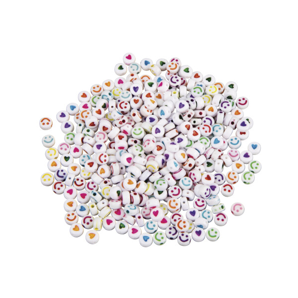 Plastik-Perlen Lachgesichter+Herzen, 6mm ø, SB-Blister 40g, bunt