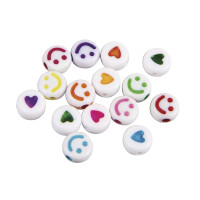 Plastik-Perlen Lachgesichter+Herzen, 6mm ø, SB-Blister 40g, bunt