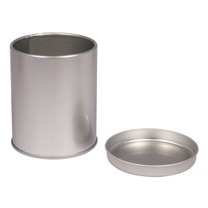Metalldose rund, 8cm ø, 10cm, m. Deckel, silber