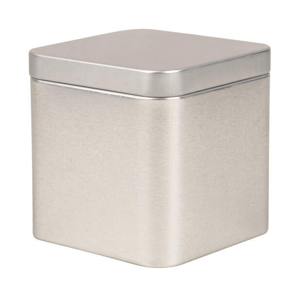 Metalldose quadratisch, 7,6x7,6x7,6cm, m. Deckel, silber