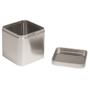 Metalldose quadratisch, 7,6x7,6x7,6cm, m. Deckel, silber
