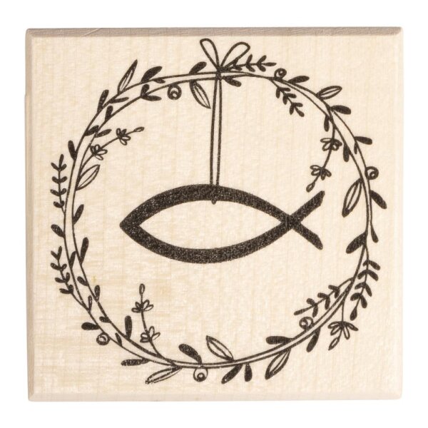 Stempel Festtagskranz mit Fisch, 6x6cm