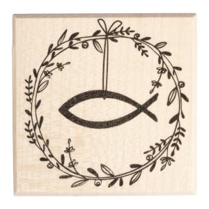 Stempel Festtagskranz mit Fisch, 6x6cm