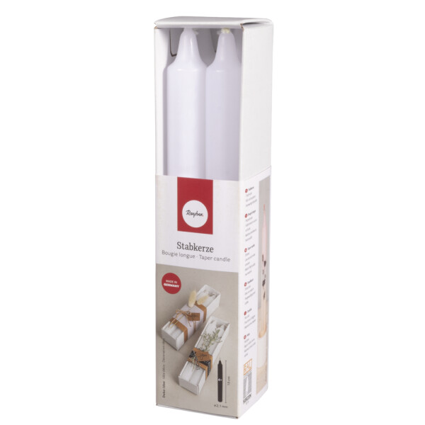 Stabkerze, 2,1cm ø, 19cm, Box 4Stück, weiß