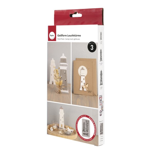Silikon Gießform Leuchttürme, 14,5x26x2cm, 3 Formen, Box 1Stück