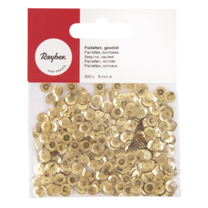 Pailletten, gew&ouml;lbt, 6mm &oslash;, SB-Btl 500St&uuml;ck, gold