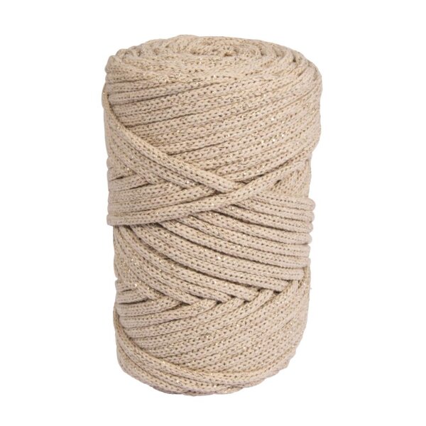 Braidy Recycling Garn m.Goldfaden, 4mm ø, geflochten, ca. 58m, Knäuel 250g, sand