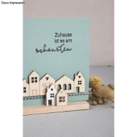 Holzleiste Mini Häuser, FSC Mix Credit, 10,6x3,4 + 14,1x3,4cm, SB-Btl. 2Stück, natur
