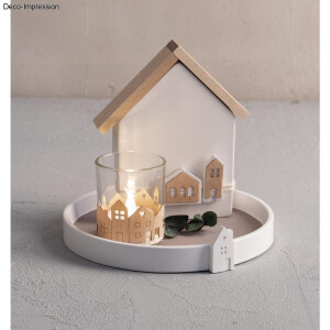 Furnierholz Mini H&auml;user, 2x 10,6x3,4cm + 2x 14x3,4cm, SB-Btl., natur