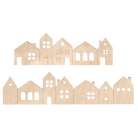Furnierholz Mini Häuser, 2x 10,6x3,4cm + 2x 14x3,4cm, SB-Btl., natur