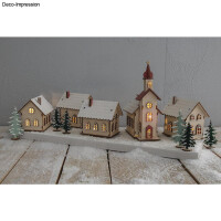 Holzbausatz Lichterhäuser,FSC Mix Credit, 7-10cm,48tlg,+LEDLichterkette, Box 1Set, natur