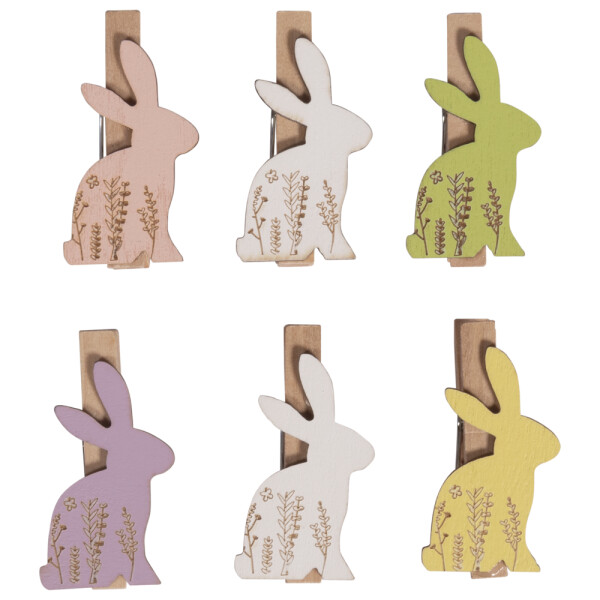 Holzklammern Hase, FSC Mix Credit, 2,5x1,1x4,8cm, SB-Btl. 6Stück, bunt