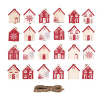 Adventszahlen Haus 1-24, FSC 100%, 3x3,5cm, Klammern, +Kordel, SB-Btl. 1Set