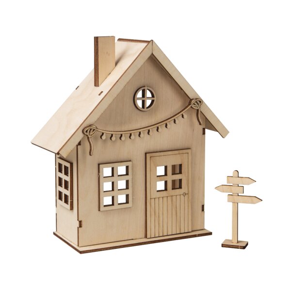 Holzbausatz Wichtelhaus, FSC Mix Credit, 13,5x6,5x17,5cm, Box 1Set, natur