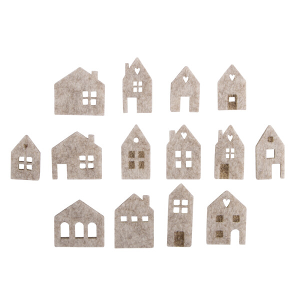 Filz Streuteile Mini Häuser, 2,5-3,5cm, +Klebepunkt, SB-Btl. 14Stück