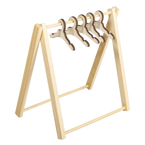 Holz Mini Kleiderständer, FSC 100%, 11,5x12cm, +5 Kleiderbügel, SB-Btl. 1Set, natur