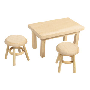 Holz Mini Tisch mit 2 Hockern, FSC 100%, 8x5x4,5cm...