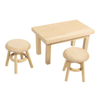 Holz Mini Tisch mit 2 Hockern, FSC 100%, 8x5x4,5cm +3,5x3,8cm, SB-Btl. 1Set, natur