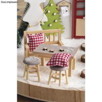 Holz Mini Tisch mit 2 Hockern, FSC 100%, 8x5x4,5cm +3,5x3,8cm, SB-Btl. 1Set, natur