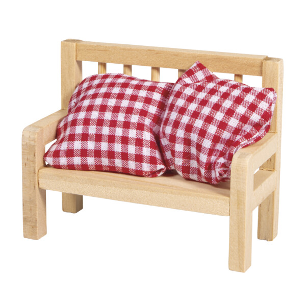 Holz Mini Bank, FSC 100%, 8x3,5x6,2cm, +2 Kissen, SB-Btl. 1Set