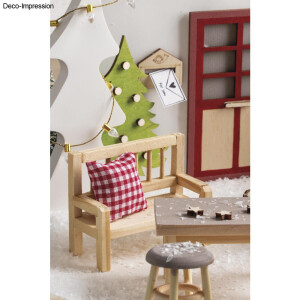 Holz Mini Bank, FSC 100%, 8x3,5x6,2cm, +2 Kissen, SB-Btl....