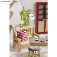 Holz Mini Bank, FSC 100%, 8x3,5x6,2cm, +2 Kissen, SB-Btl. 1Set