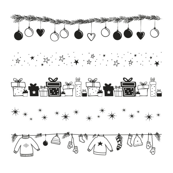 Clear Stamps - Weihnachtsbordüren, 102,5x97mm, 5 Motive, SB-Btl. 1Bogen