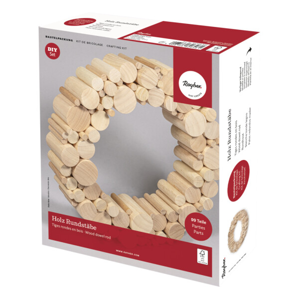 Holz Rundstäbe Set, FSC 100%, ø 1-4cm, H 5,5-6,5cm, 99 St., Box 1Set, natur