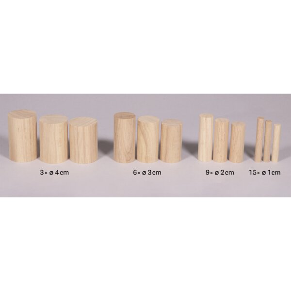 Holz Rundstäbe Set, FSC 100%, ø 1-4cm, H 5,5-6,5cm, 99 St., Box 1Set, natur