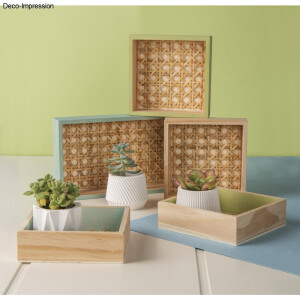 Holz Deko Tablett Set, FSC 100%, 31,5x21,5x3cm, 6tlg., 1Set, natur