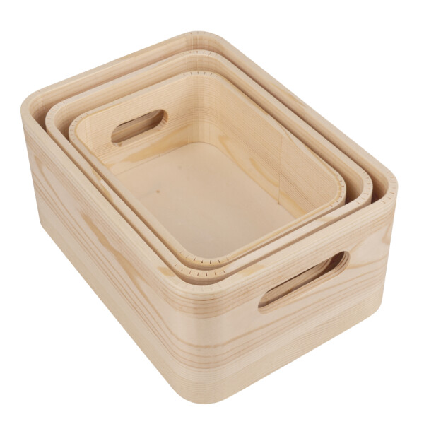 Holz Kisten Set, FSC 100%, 22x16x10+19,5x14x8,5+17x12x7cm, 3tlg., natur