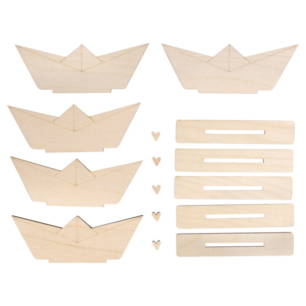Holz Schiff zum Stellen, FSC Mix Credit, 11,5x4cm, 15tlg., SB-Btl. 1Set, natur