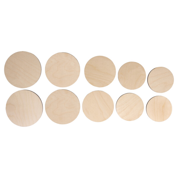 Holz Platten Set S, FSC Mix Credit, 7,5-10,5cm ø,Stärke 4mm, SB-Btl. 10Stück, natur