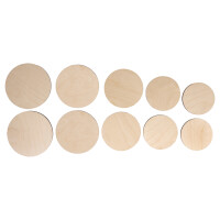 Holz Platten Set S, FSC Mix Credit, 7,5-10,5cm ø,Stärke 4mm, SB-Btl. 10Stück, natur