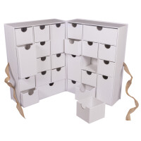 Pappmaché Adventskalender, FSC Recycled, 21x14,8x29cm, zum Aufklappen, weiß