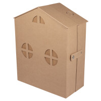 Pappmaché Adventskalender, FSC Recycled, 24x12,4x30,2cm, Haus, zum Aufklappen, kraft