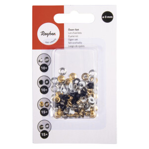 Ösen-Set 3mm rund, Farbmischung, SB-Blister...