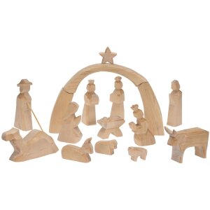 Gro&szlig;e Weihnachtskrippe aus Pappelholz, 16 tlg.